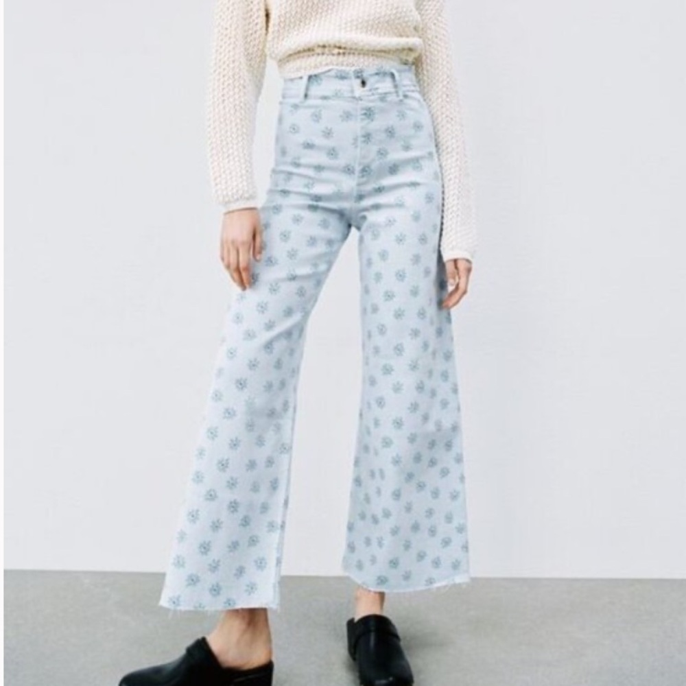 High-Waisted Light Blue Floral Jeans